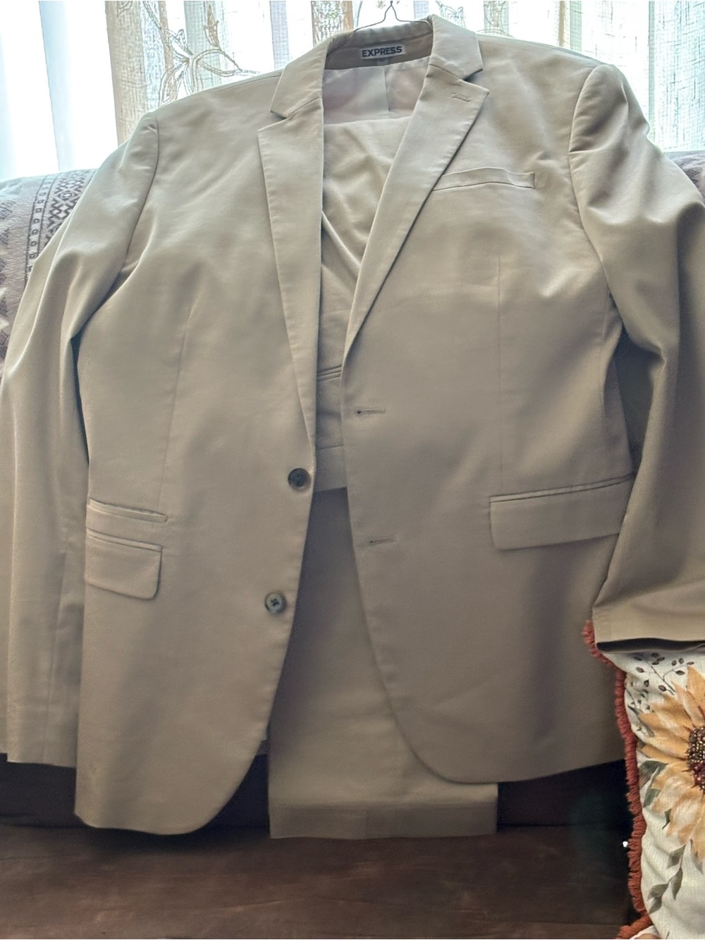 Express Men's Khaki Two-Button Suit Jacket